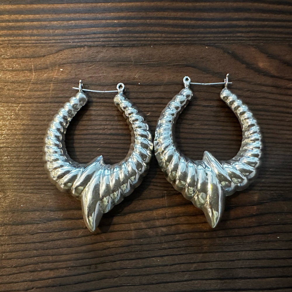 Vintage 925 Sterling Silver Puffed Shrimp Hoops